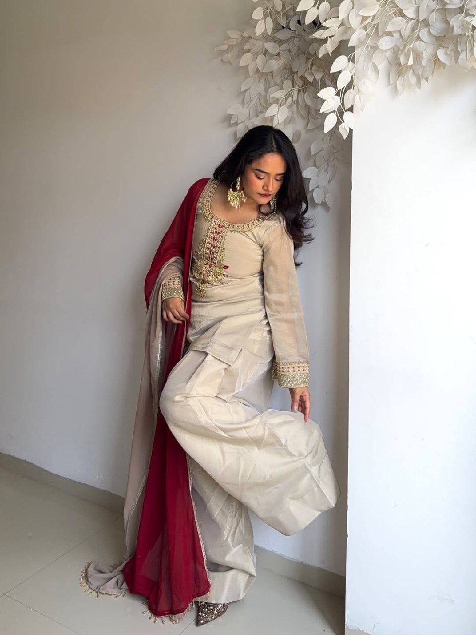 The Cinematic Cream & Ruby Salwar Set